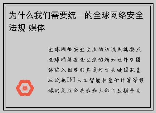 为什么我们需要统一的全球网络安全法规 媒体